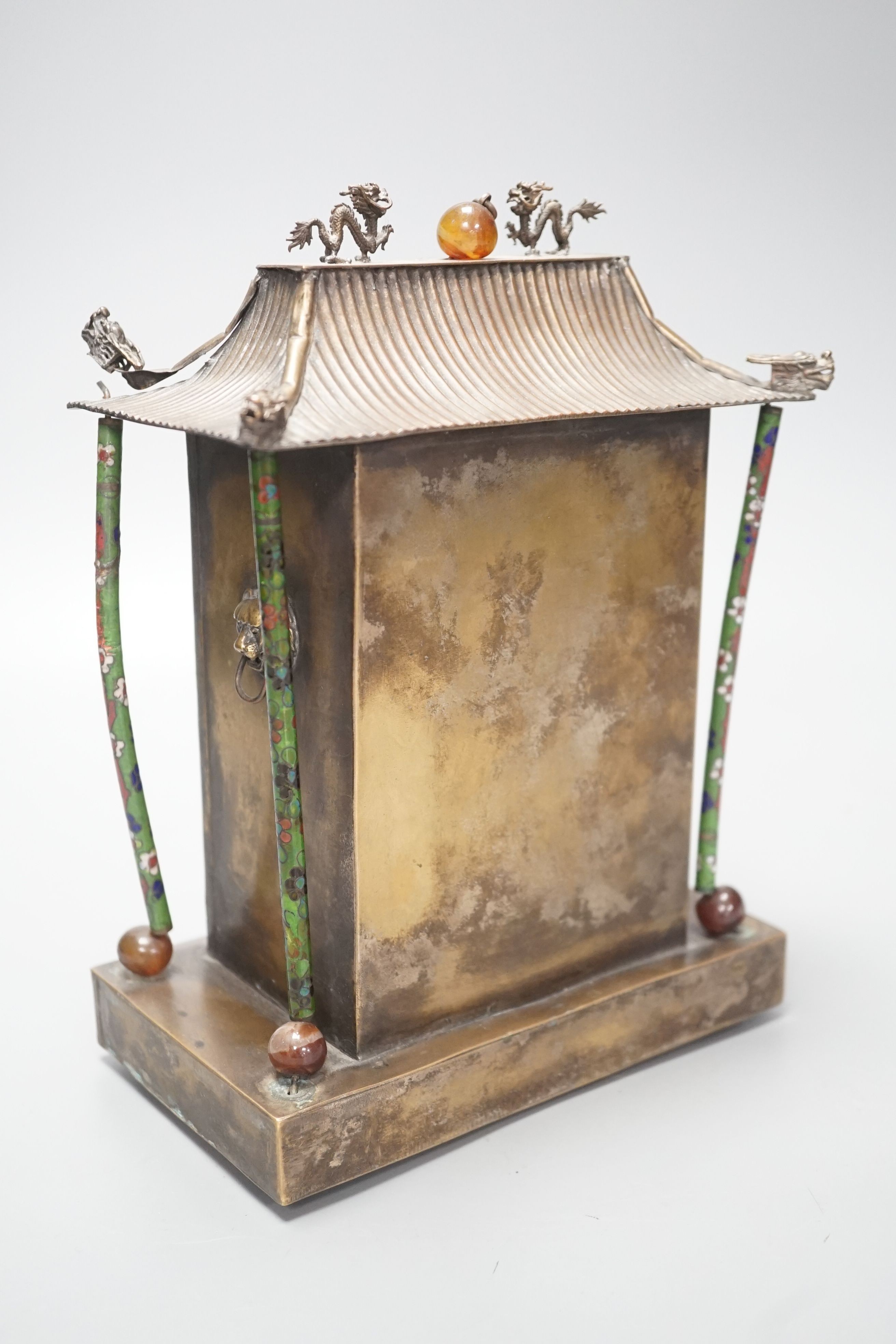 A Chinese enamelled metal shrine stand, height 22cm